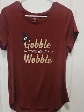 Apt. 9 Rust Short Sleeve Tee with Gold Foil 'Gobble Til You Wobble'
